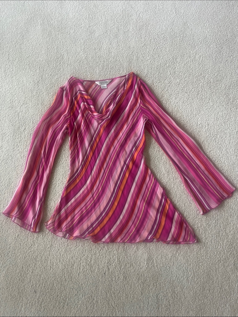Allison Taylor Pink and Orange Striped V-Neck Long Sleeve Tunic